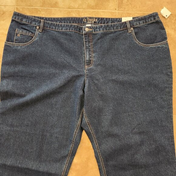 NWT CJ Banks Stretch Mid Rise Classic Fit Jeans 32W Petite 52x28 Blue NEW - Picture 6 of 12
